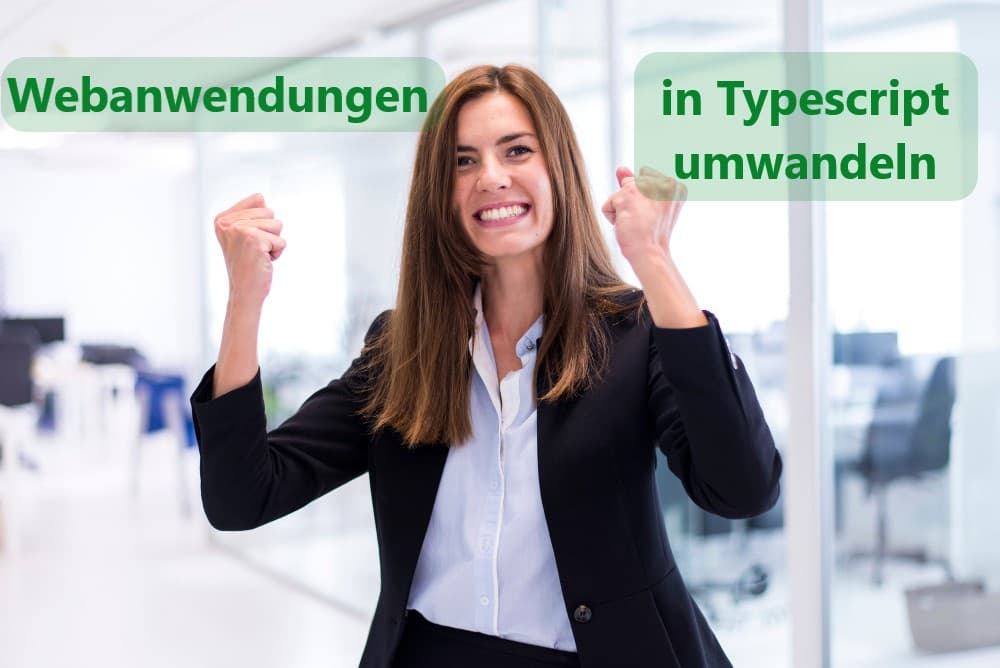 Eine jubelnde Frau in einem offenen Büro.